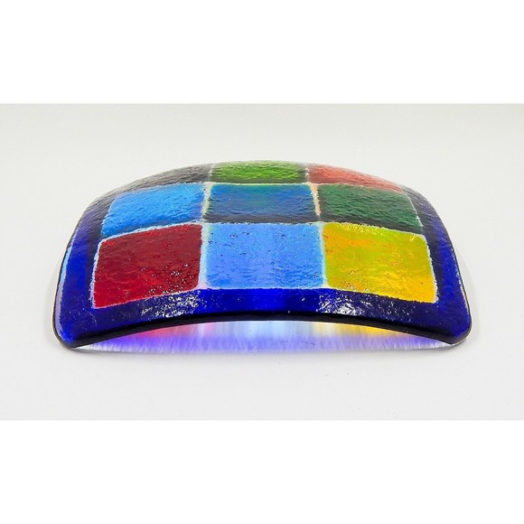 Art Glass Fused Square Trinket Candy Dish Ashtray Multicolored - Picture 6 of 6
